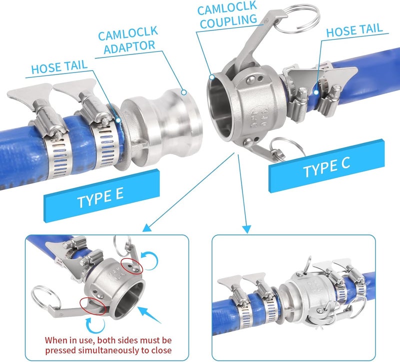 GUXGUY 4"（2pcs）Cam and Groove Hose Fitting (Type E), Coupler x 4" Multi Serrated Hose 4" Cam Lock Fitting External Serrated Hose Adapter Hose Shank Cam Lock Fitting Cam lock coupler DN100. - Image 2